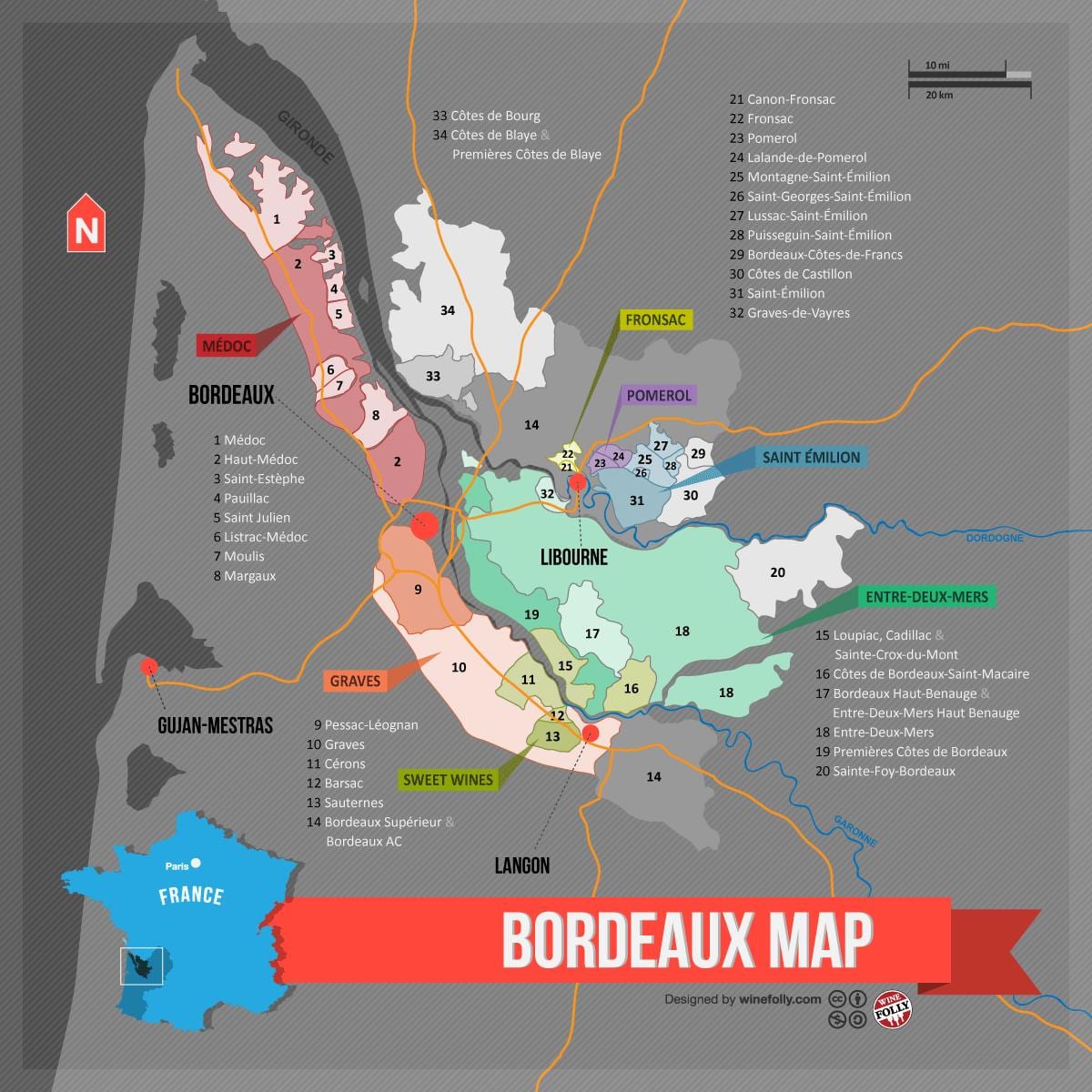 Bordeaux-i borvidék térkép