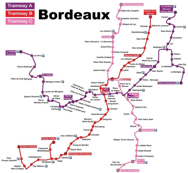 Bordeaux-i metró térkép